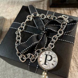 Initial P charm pendant necklace steam punk